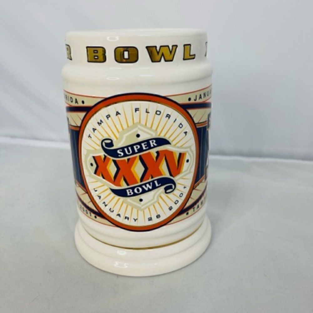 NFL 2001 Super Bowl XXXV Beer Mug, AFC/NFC Champs, Ceramic Mug Excellent